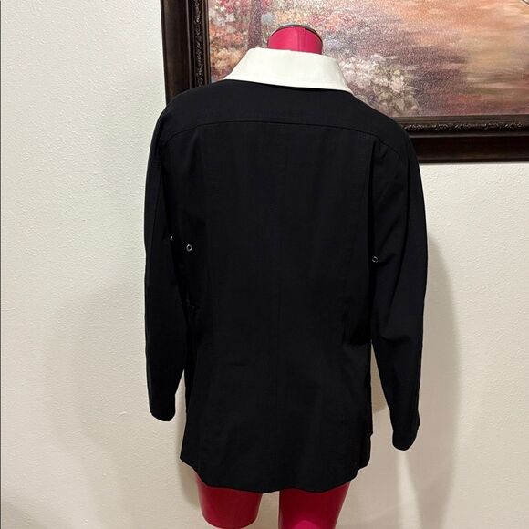 Escada Black Full Zip Lined Jacket White Removable Collar Sz 44/US Lg 12 Stretch - Picture 3 of 16